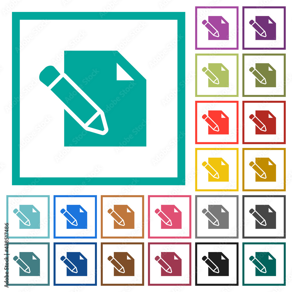Poster edit with pencil flat color icons with quadrant frames