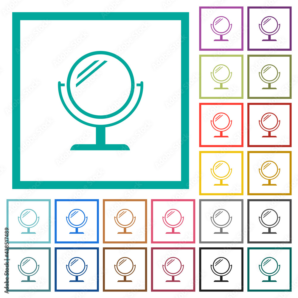 Poster desk mirror with reflection flat color icons with quadrant frames