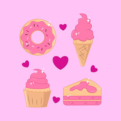 Set of strawberry dessert vector design collection