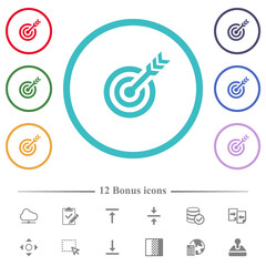 Fototapeta premium Target table with arrow flat color icons in circle shape outlines