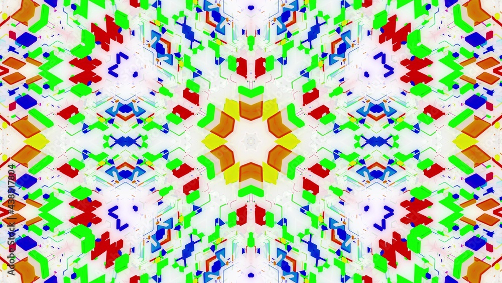 Poster 3d render. abstract white science fiction background. symmetrical geometric pattern like mandala wit