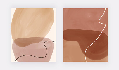 Boho wall art prints with nude and brown shapes, lines