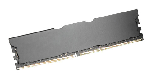 modern gaming black ddr4 desktop memory module isolated on a white background. computer ram memory stick cut out
