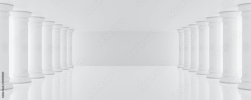 Poster ampty abstract futuristic white hall studio with columns 3d render illustration