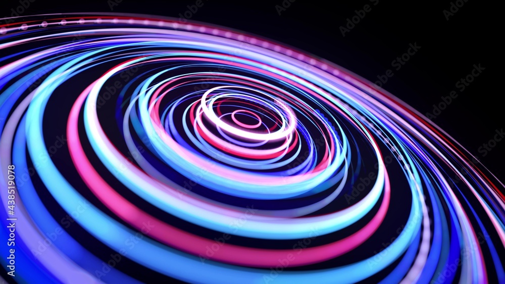 Poster light flow in ring structure, bg. 3d render. abstract background with light trails, stream of red bl