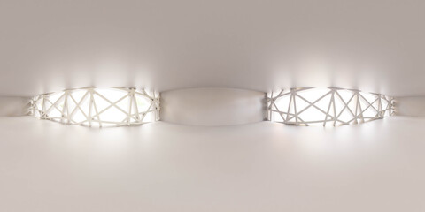 full 360 degree panorama of futuristic white empty building interior 3d render illustration hdri hdr vr style © eliahinsomnia