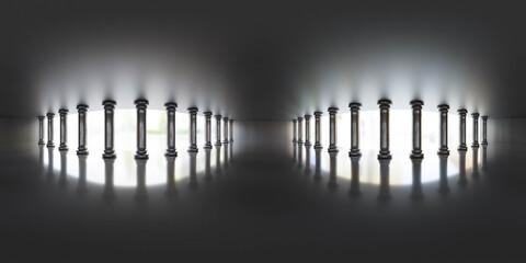 full 360 degree panoramic view of dark hall 3d render illustration hdri hdr vr style