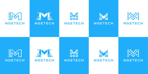 letter m tech logo for digital modern technology