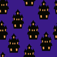 Fototapeta na wymiar Pattern of a castle for halloween. castle with orange light inside vector illustration.
