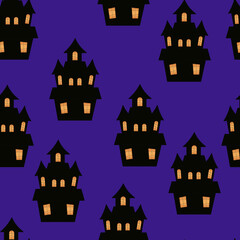 Pattern of a castle for halloween. castle with orange light inside vector illustration.