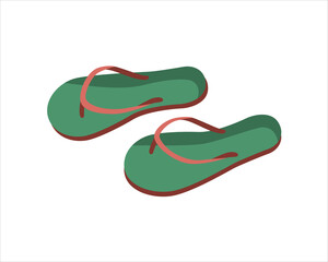 Green flip flops with red jumpers. Minimalistic vector illustration, icon in flat style, isolated on a white background.