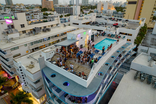 Aerial Photo Rooftop Pool Party In Miami Beach Palace Hotel