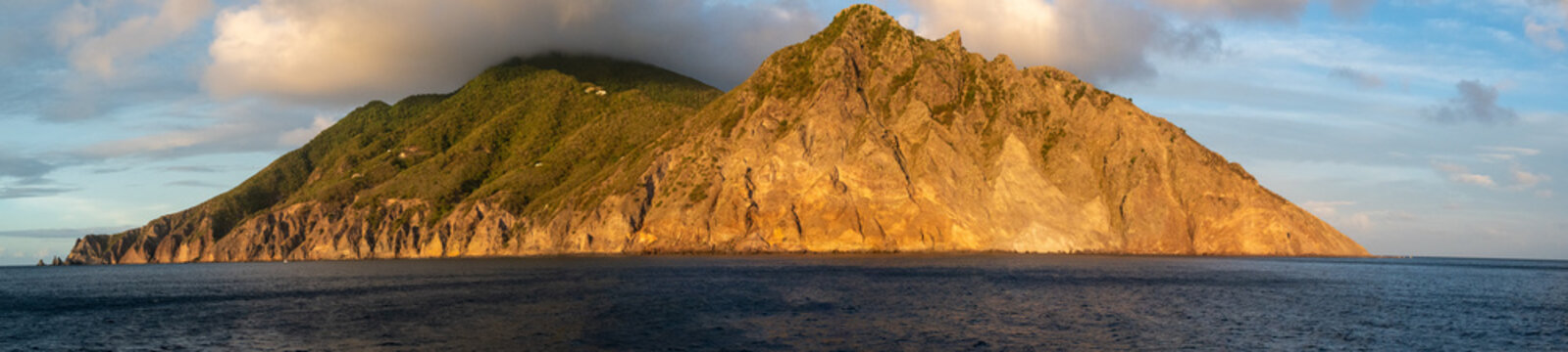 The Dutch Caribbean volcanic island of Saba in the evening light