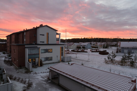 Beautiful winter sunset Finland Kerava