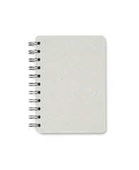 Closed notebook on a spring with a clean gray cover. Notebook with a place for your text.