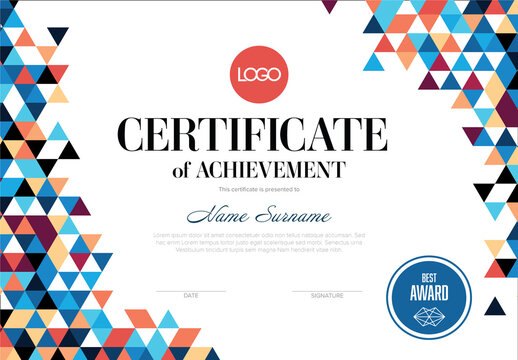 Blue and Red Horizontal Certificate Template with Triangles