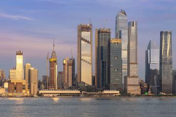 New York, NY - USA - June 7, 2021: Landscape view of Manhattan's westside, featuring the new Hudson Yards.