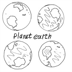 A simple graphic image of the planet earth. Hand-drawn in a simple style. Doodle style.