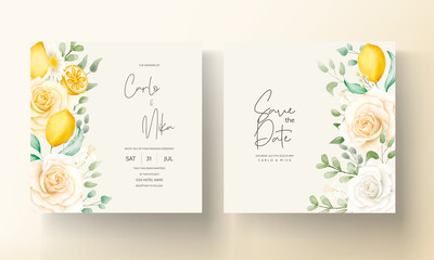beautiful watercolor summer floral leaves wedding invitation card template