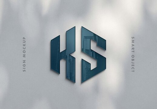 3D Glossy Glass Logo Sign Mockup