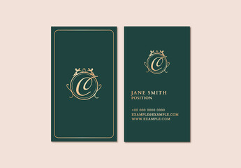 Luxury Business Card Layout in Gold and Green Tone