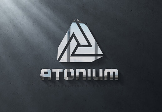 Glossy Logo Mockup with 3D Effect on Dark Wall