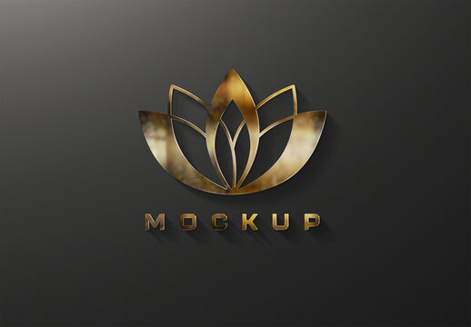 Gold Logo Mockup on Dark Texture with 3D Glossy Effect