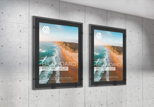 Billboards Mockup Hanging on Concrete Office Wall