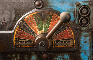 gearbox levers on a historic lathe