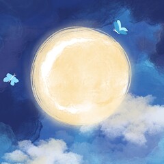 blue sky and moon digital art