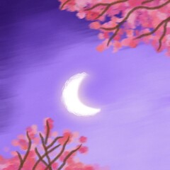 watercolor background with flowers and moon on sky 