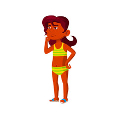 sad mexican girl kid in aqua park cartoon vector. sad mexican girl kid in aqua park character. isolated flat cartoon illustration
