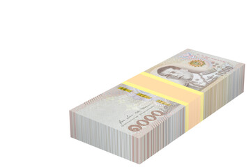 Stacks of Thailand banknote value 1000 baht isolated on white background with cliping path.