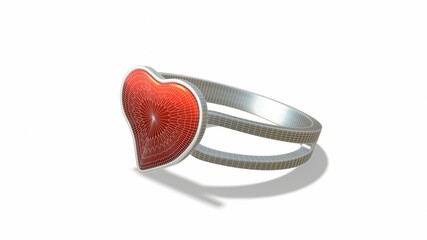 Heart shape ruby and diamond ring on white 3d-illustration 3d-rendering