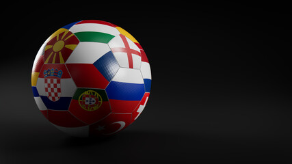 Euro Flag Football Isolated on Black Background. UEFA Euro 2020 themed Match Ball.