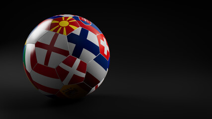 Euro Flag Football Isolated on Black Background. UEFA Euro 2020 themed Match Ball.