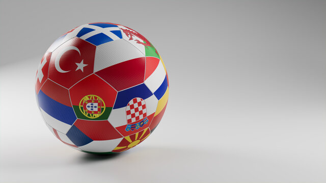 Euro Flag Football Isolated on White Background. UEFA Euro 2020 themed Match Ball.