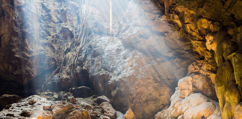 Beautiful sunbeam in the cave