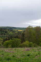Fototapeta na wymiar view over a hilly landscape in swabian alb