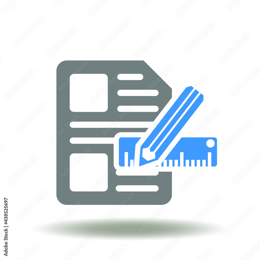 Poster list paper with text picture and ruler with pencil vector illustration. designing project symbol. de