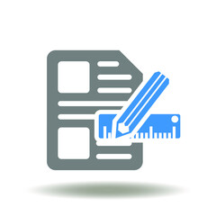 List paper with text picture and ruler with pencil vector illustration. Designing project symbol. Design and drawing icon.