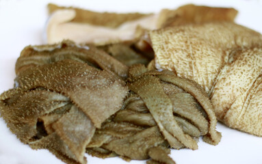 Beef tripe on white background. 