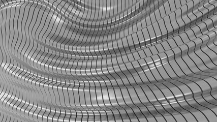 Abstract wavy background. Grey metal tapes. Smooth lines. 3D rendering image.