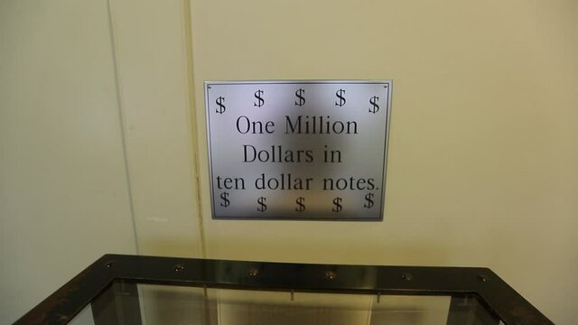 One million dollars in ten dollar notes exhibit in a museum, USA