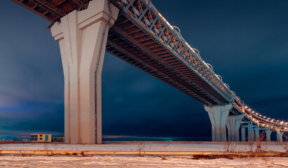 Western high speed diameter on Kanonersky Island in Saint Petersburg in the winter in the evening