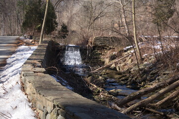 Small Waterfall in Wissahickon Creek Druing Winter Thaw