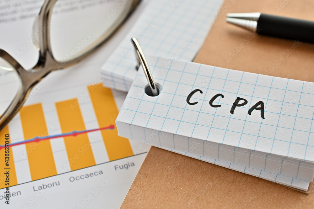 Poster there is a word book with the word of ccpa which is an abbreviation for california consumer privacy 