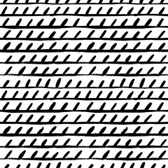 Straight lines and dashes vector seamless pattern. Black brush strokes, abstract texture. Grunge doodle geometric pattern, hand drawn tribal background. Horizontal brush strokes ink illustration
