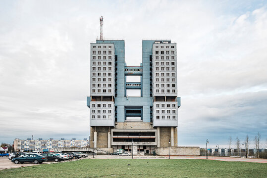 House of Soviets in Kaliningrad, an abandoned building in the architectural style of Soviet modernism