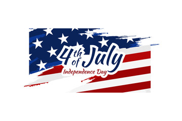 Independence day of the USA 4 th july. American flag colors paint stroke with illustration of liberty. Happy independence day, vector lllustration. Suitable for greeting card, poster and banner.